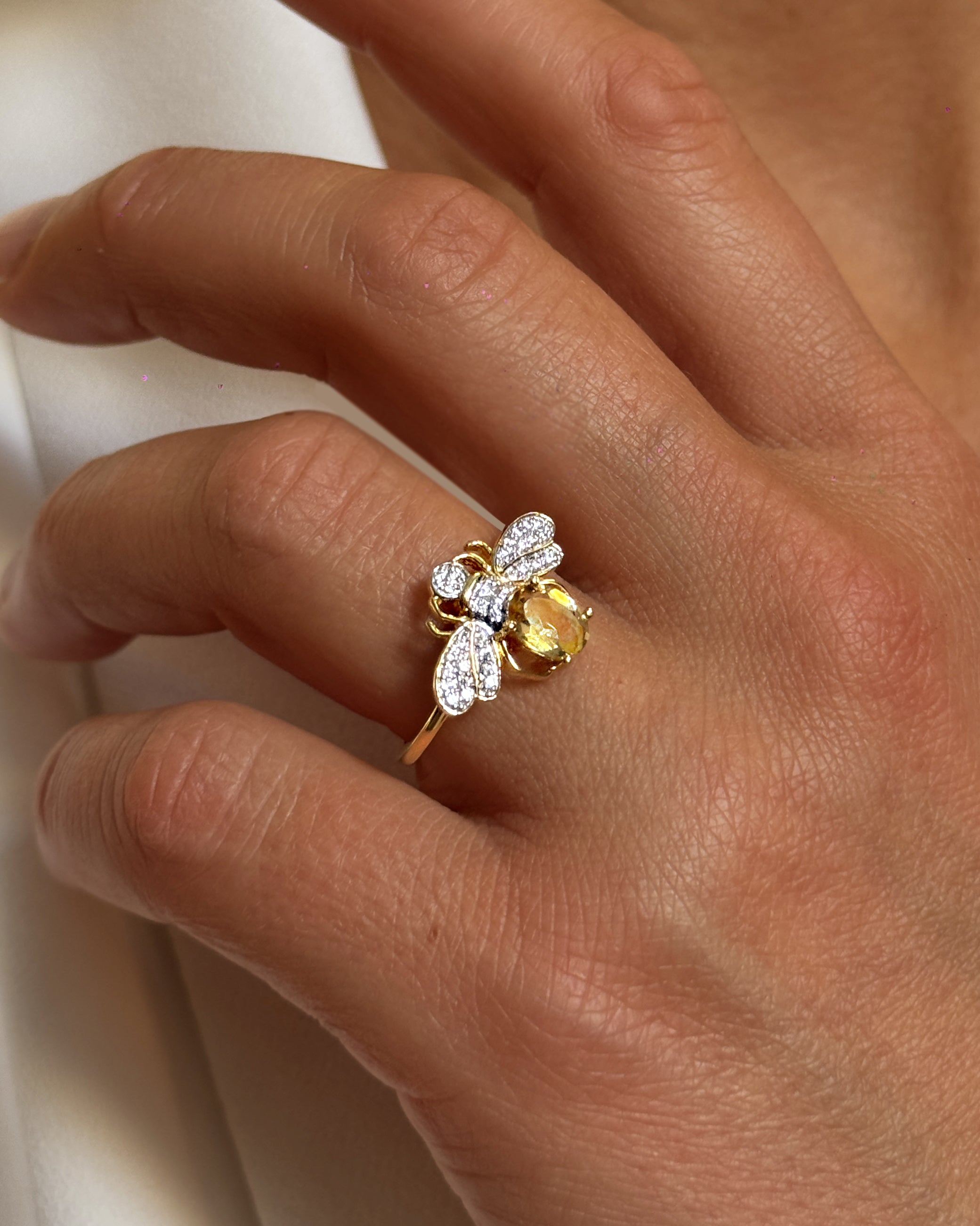 Bague en Argent 925 doré Or jaune 18k assemblée de Citrine et d'Oxyde de zirconium - Maison Di Giorgio