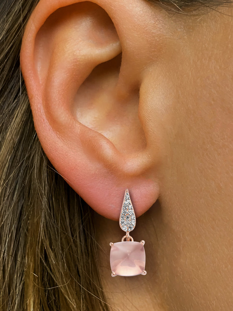 Boucles d'oreilles en Argent 925 doré Or rose 18k assemblées de Quartz rose et d'Oxyde de zirconium - Maison Di Giorgio