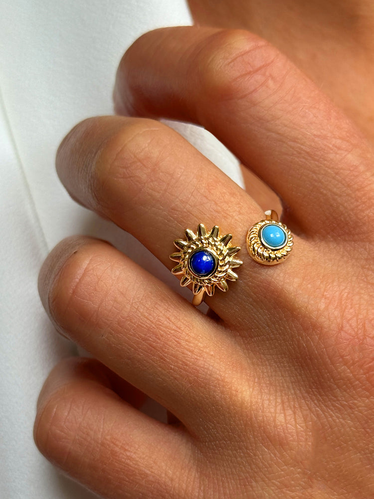 Bague en Argent 925 doré Or jaune 18k assemblée de Lapis - lazuli et de Turquoise - Maison Di Giorgio