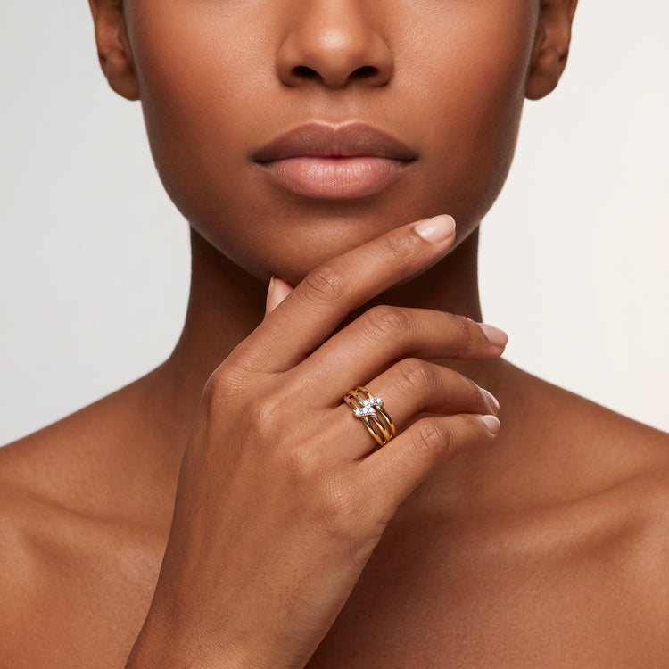 Bague Ramo d'Amore - Argent 925 doré Or jaune 18k , Oxyde de zirconium - Maison Di Giorgio
