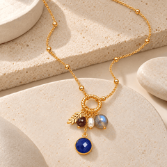 Collier - Doré Or jaune 18k, Lapis lazuli, Pyrite, Labradorite, Perle d'eau douce - Maison Di Giorgio