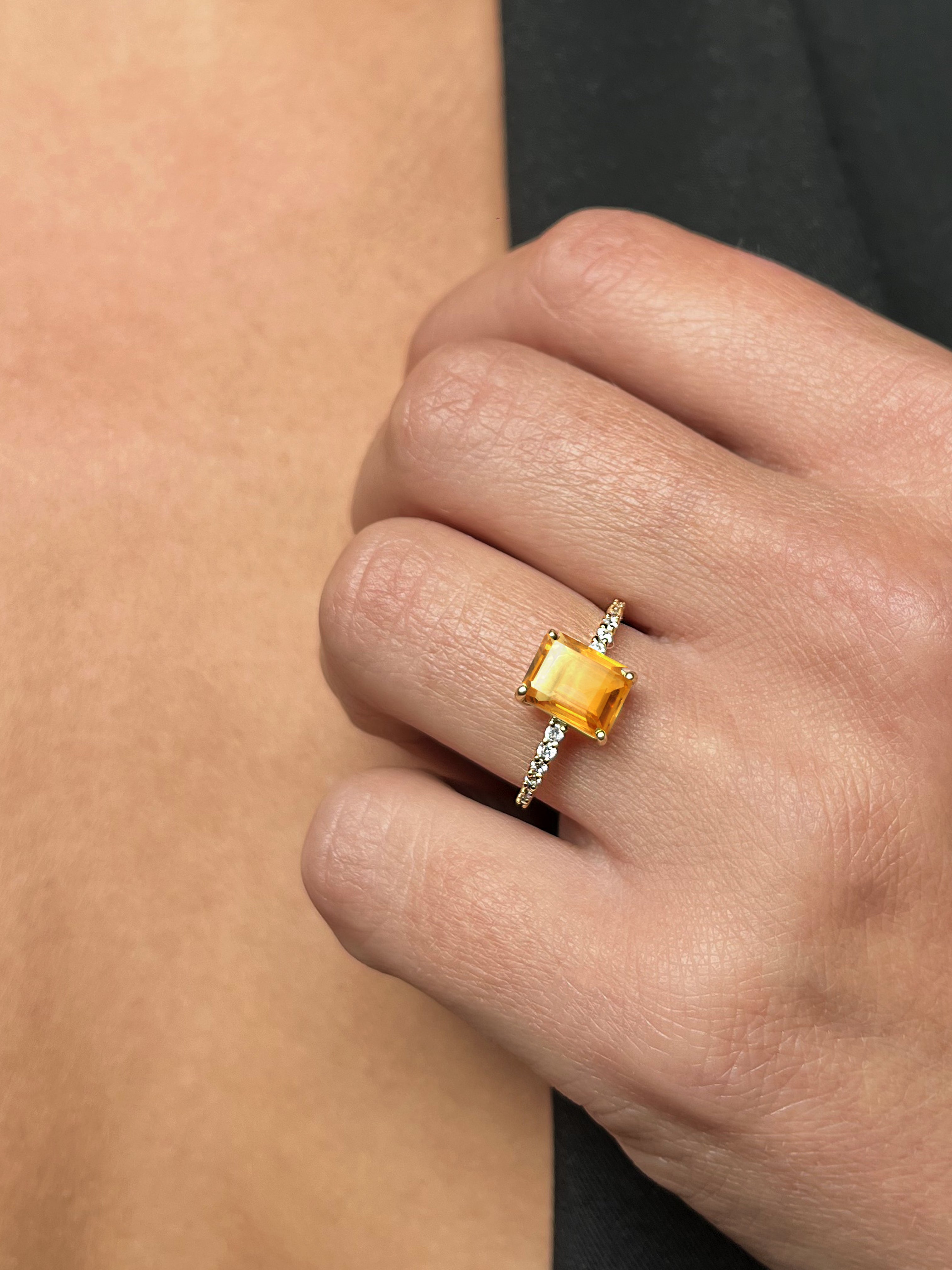Bague en Argent 925 doré Or jaune 18k assemblée de Citrine et Oxyde de zirconium