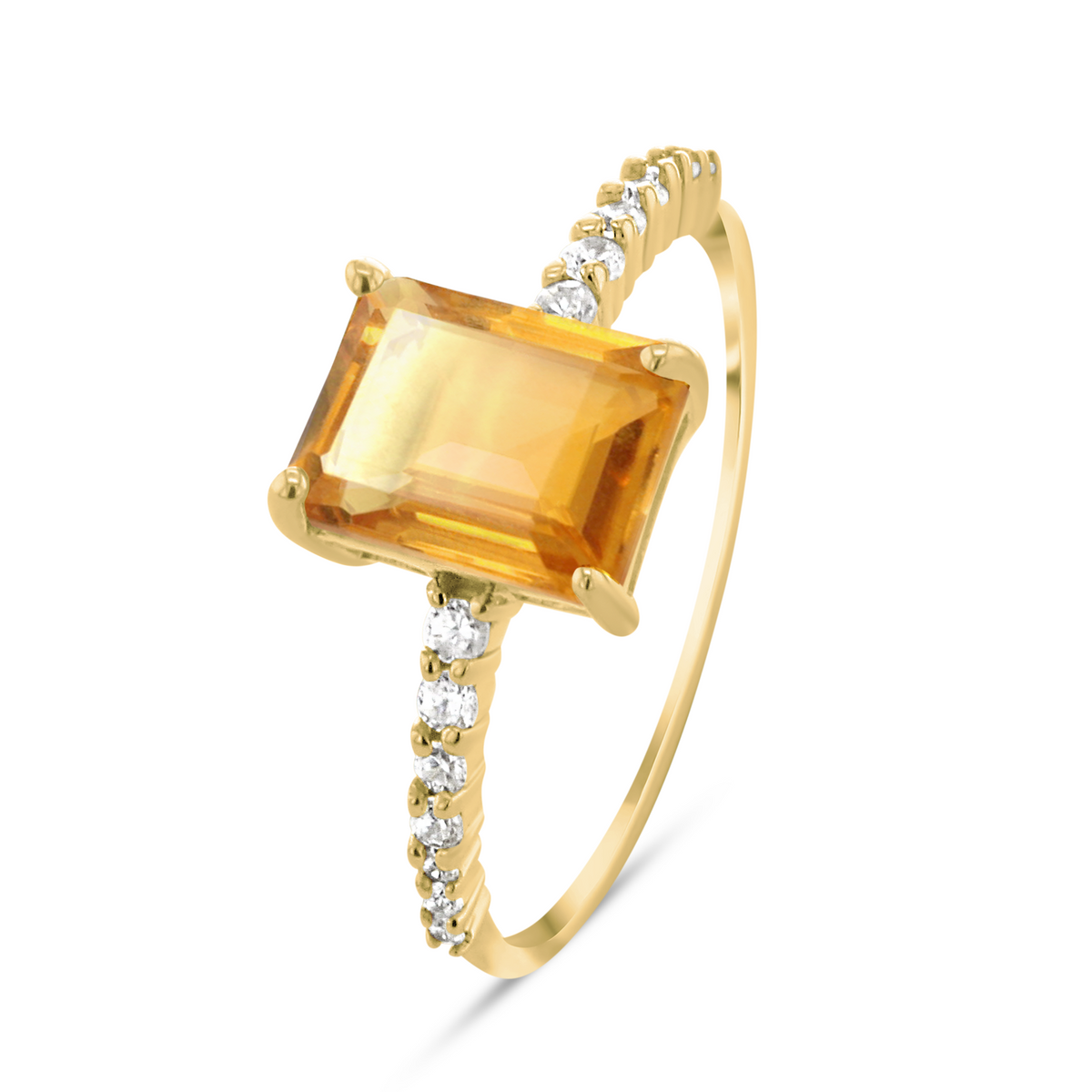 Bague en Argent 925 doré Or jaune 18k assemblée de Citrine et Oxyde de zirconium