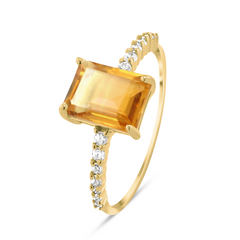 Bague en Argent 925 doré Or jaune 18k assemblée de Citrine et Oxyde de zirconium