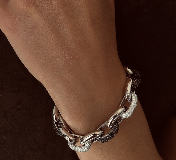 Bracelet en Argent 925 plaqué Rhodium et assemblé d'oxyde de zirconium blanc et Oxyde de zirconium noir - Maison Di Giorgio