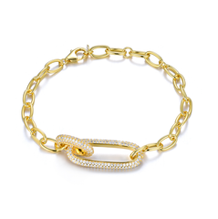 Bracelet en Argent 925 plaqué d'Or jaune 18k assemblé d'oxyde de zirconium blanc