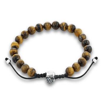 Bracelet perles en Argent 925 oxydé assemblé d'oeil de tigre - Maison Di Giorgio