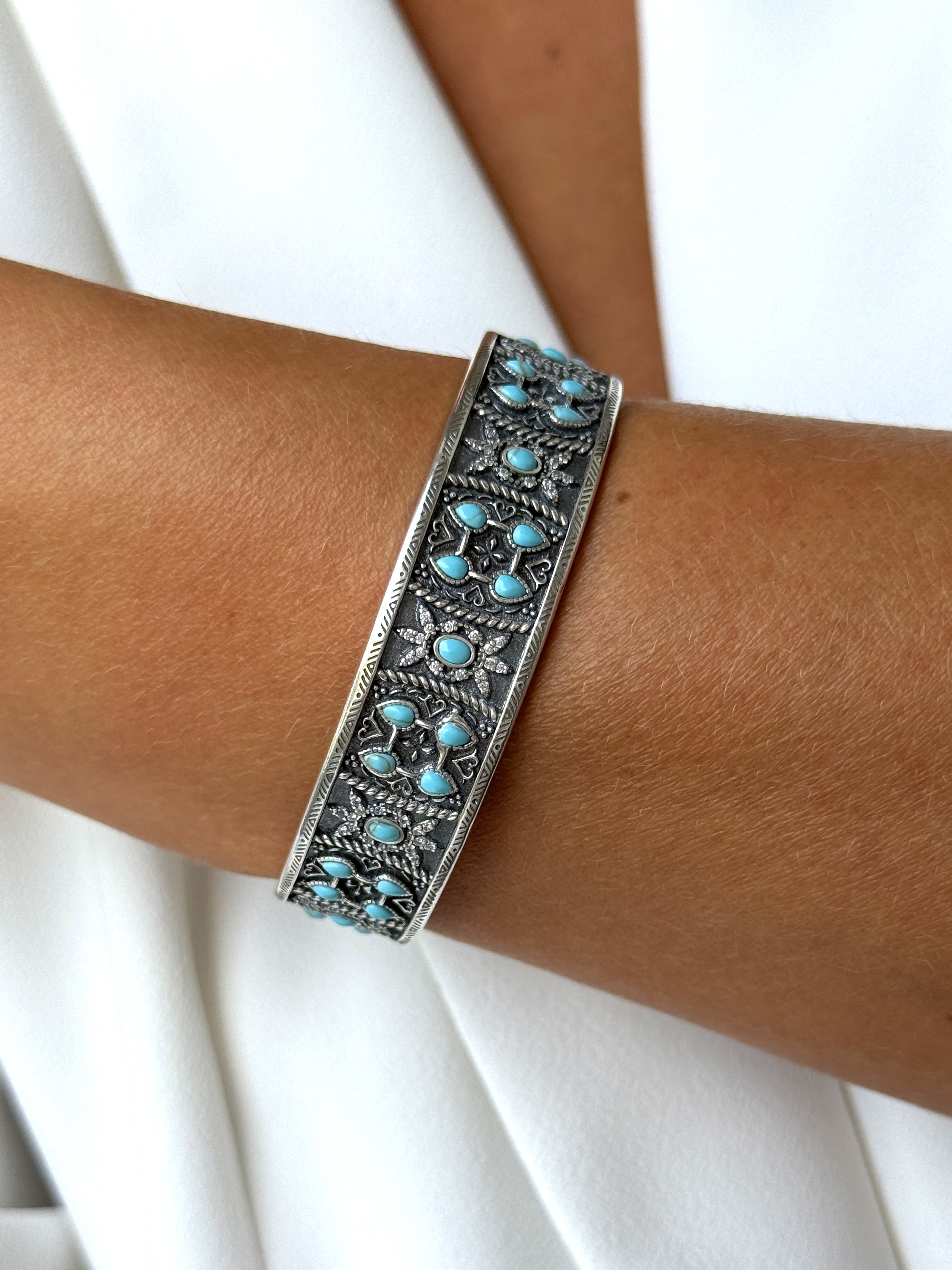 Bracelet en Argent 925 oxydé assemblé de Turquoise - Maison Di Giorgio