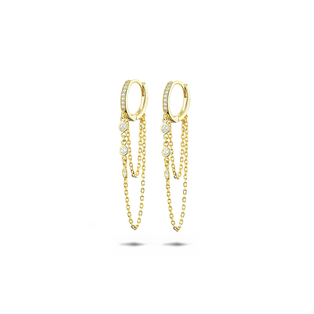 Boucles d'oreilles en Argent 925 plaquées Or jaune 18k assemblées d'Oxyde de zirconium