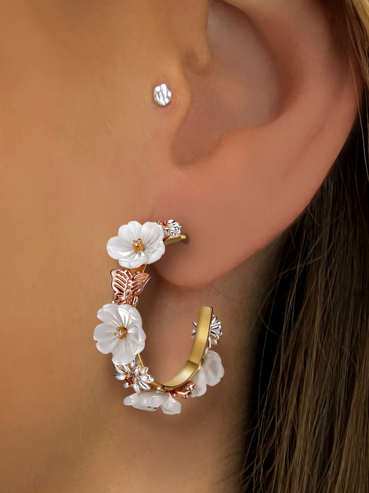 Boucles d'oreilles en Argent 925 doré Or jaune et rose 18k assemblées de Nacre, Champagne et d'Oxyde de zirconium - Maison Di Giorgio