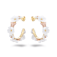 Boucles d'oreilles en Argent 925 doré Or jaune et rose 18k assemblées de Nacre, Champagne et d'Oxyde de zirconium