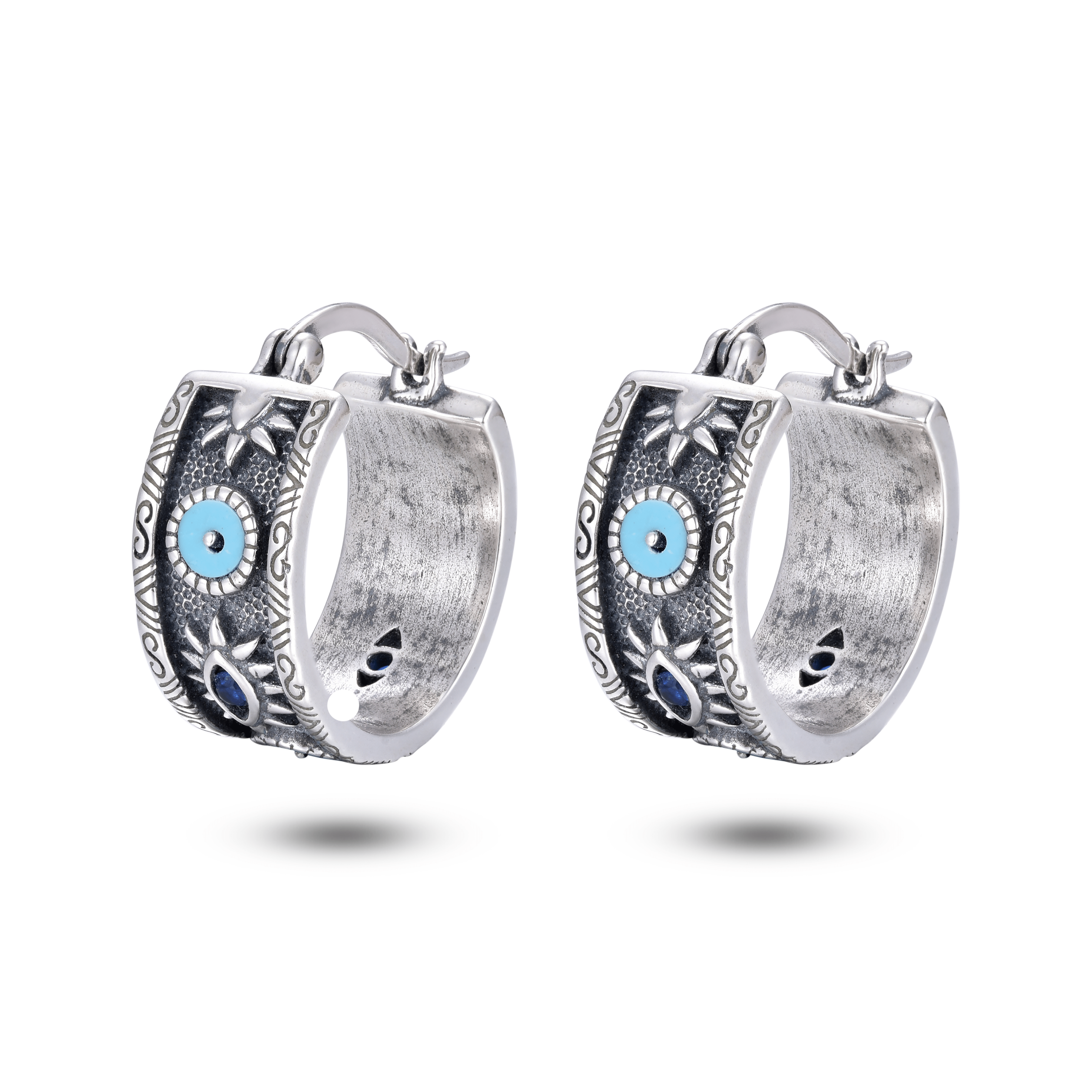 Boucles d'oreilles en Argent 925 oxydé assemblées de Turquoise - Maison Di Giorgio