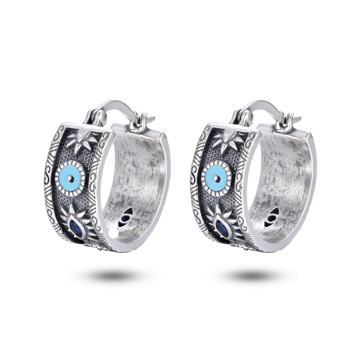 Boucles d'oreilles en Argent 925 oxydé assemblées de Turquoise - Maison Di Giorgio