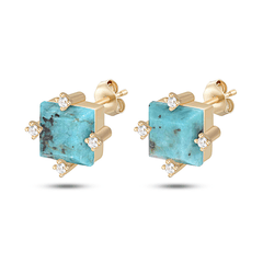 Boucles d'oreilles en Argent 925 doré Or jaune 18k assemblées de Turquoise - Maison Di Giorgio