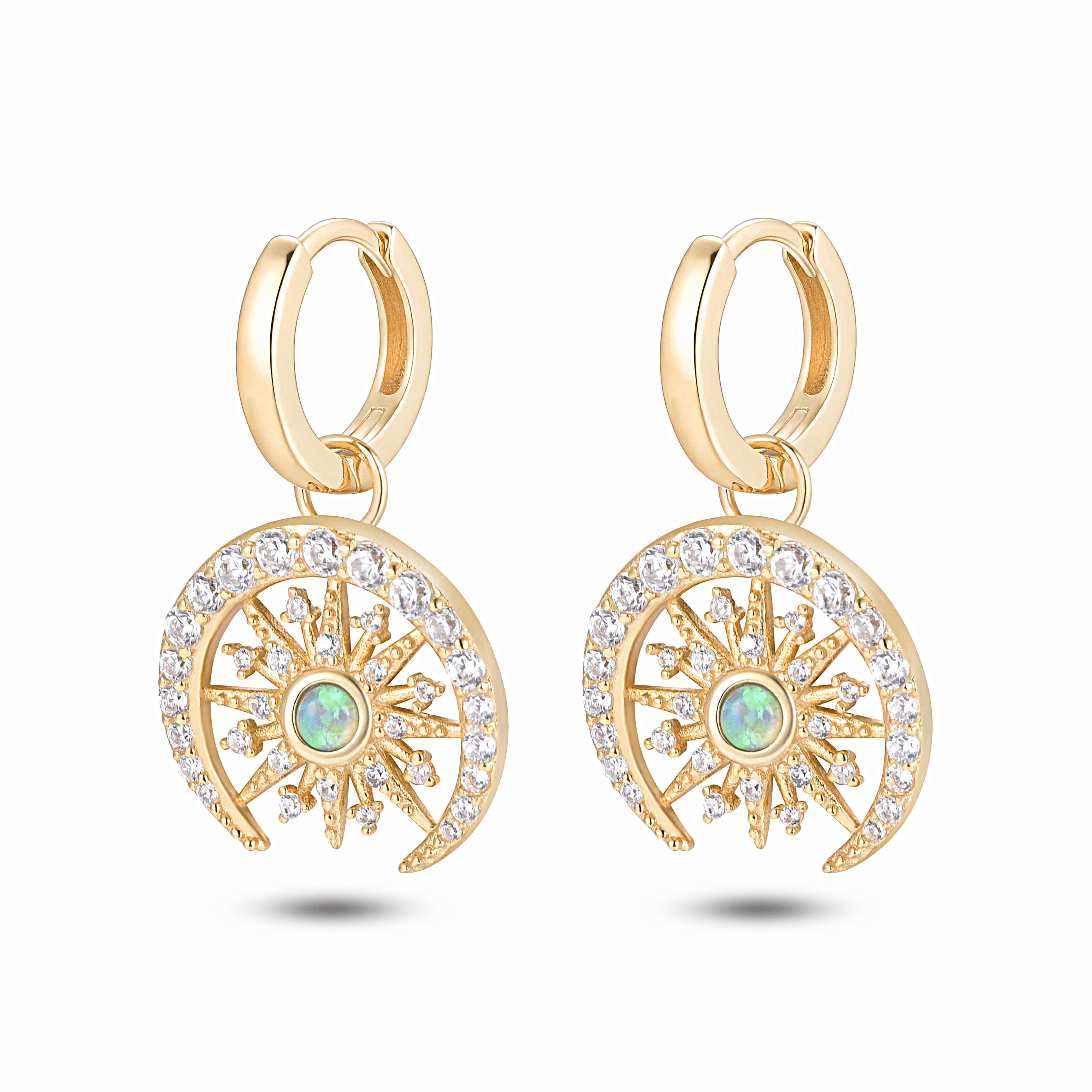 Boucles d'oreilles en Argent 925 doré Or jaune 18k assemblées d'Opale verte - Maison Di Giorgio