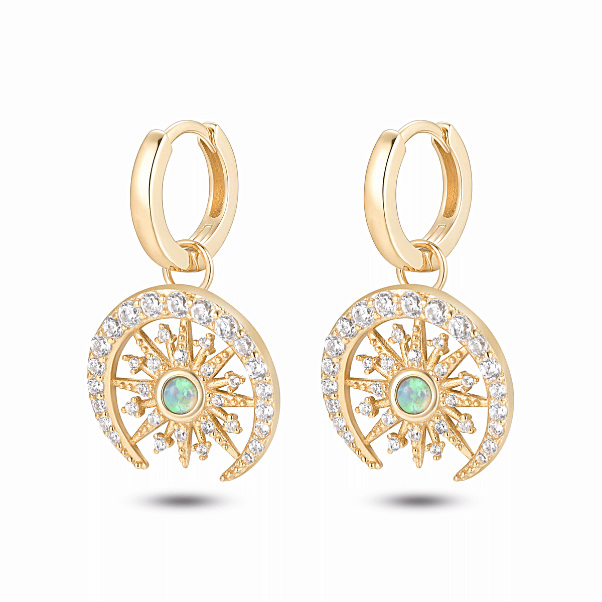 Boucles d'oreilles en Argent 925 doré Or jaune 18k assemblées d'Opale verte - Maison Di Giorgio