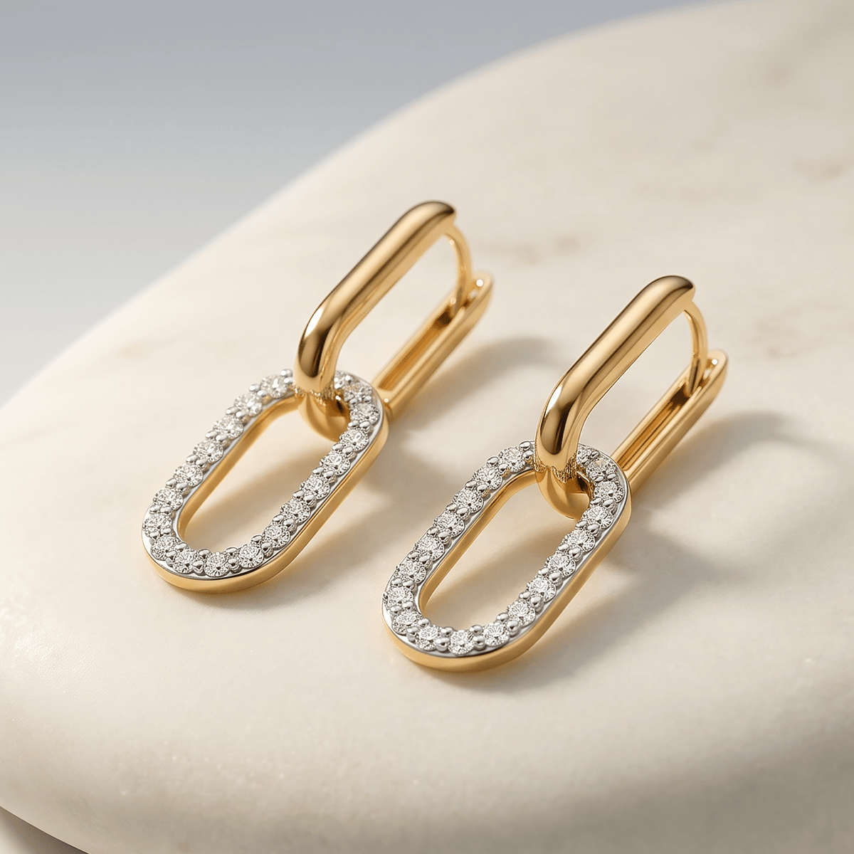 Boucles d'oreilles - Argent 925 doré Or jaune 18k et Argenté, Oxyde de zirconium blanc - Maison Di Giorgio