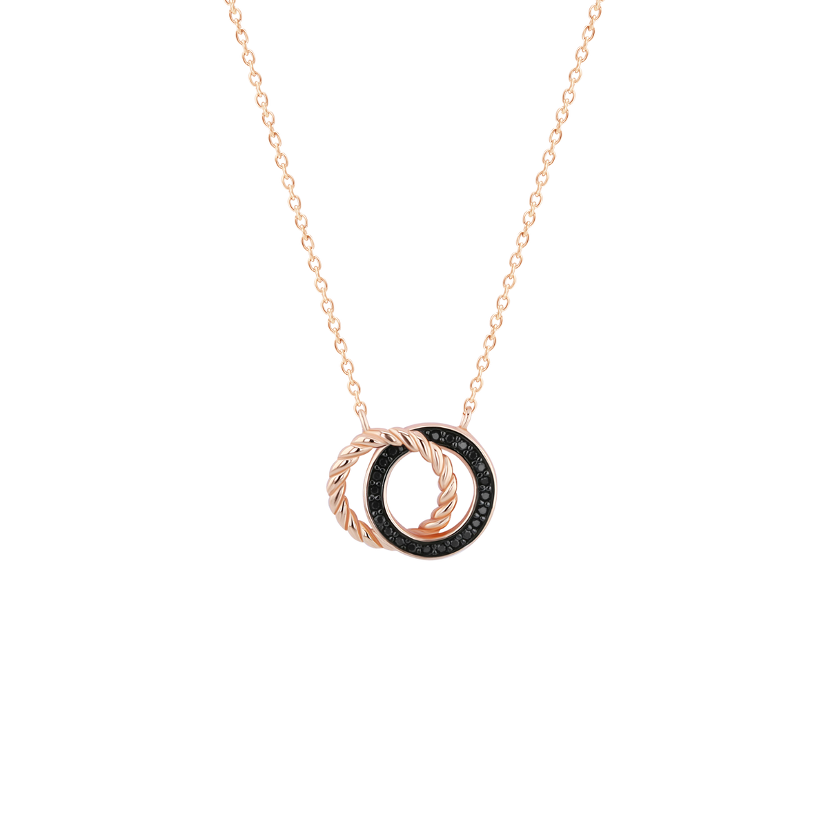 Collier en Argent 925 plaqué d'Or rose 18k assemblé d'Oxyde de zirconium noir