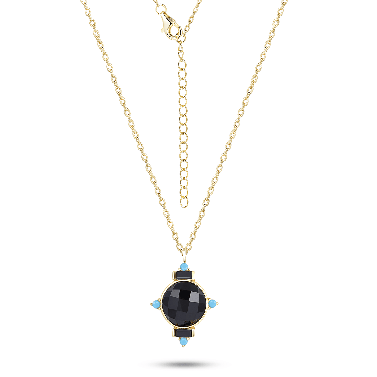 Collar De Plata De Ley 925 Con Colgante De Ónix Negro - Cadena De 45 Cm, Piedra Natural De 2.5 Cm