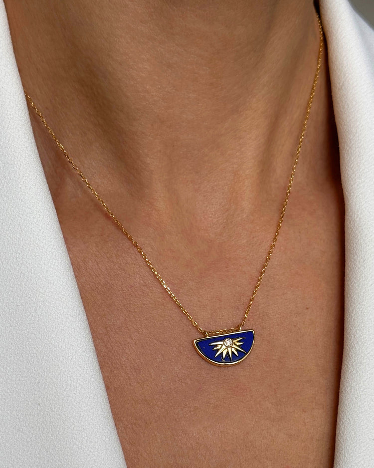 Collier en Argent 925 doré Or jaune 18k assemblé de Lapis - lazuli - Maison Di Giorgio