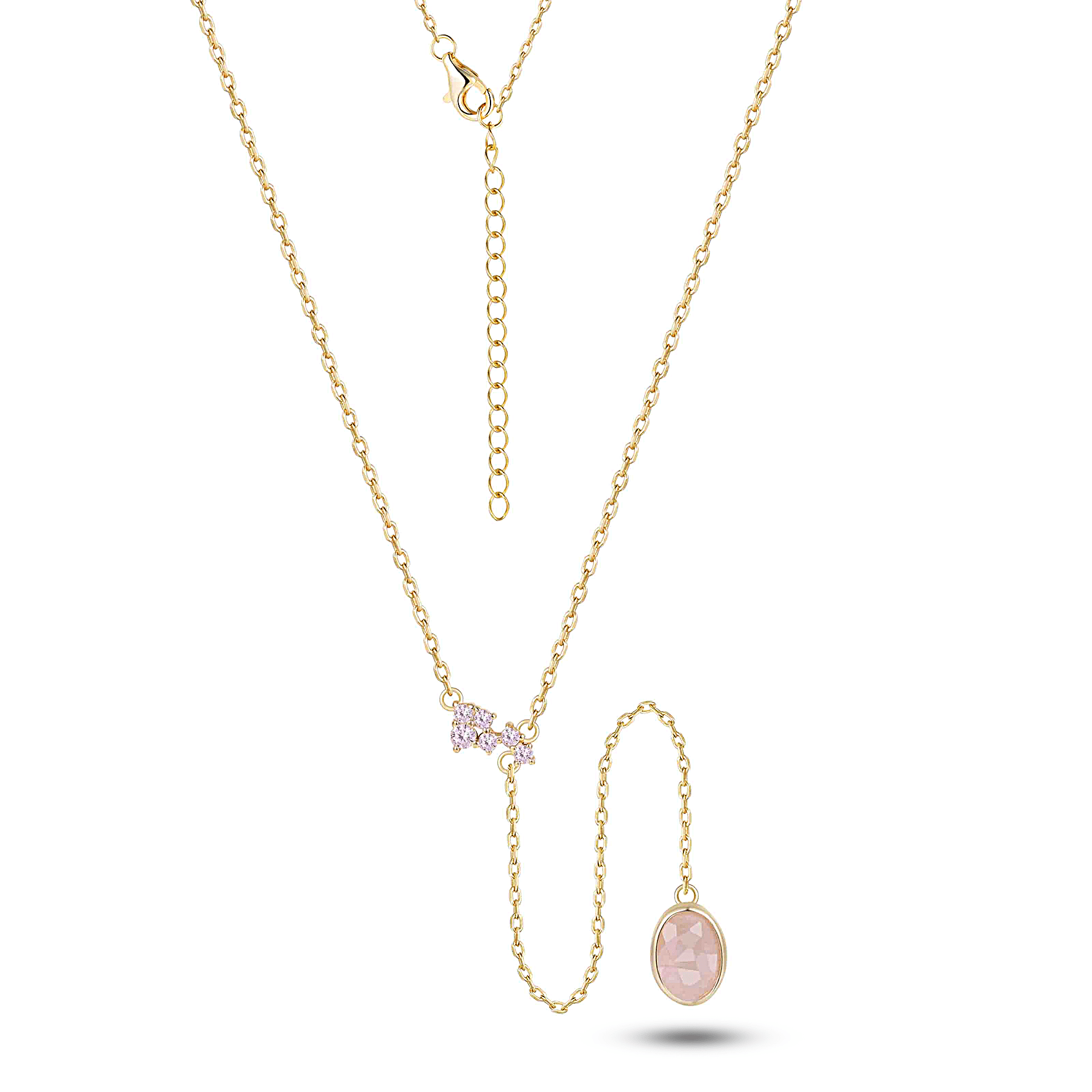 Collier en Argent 925 doré Or jaune 18k assemblé de Quartz rose et d'Oxyde de zirconium - Maison Di Giorgio