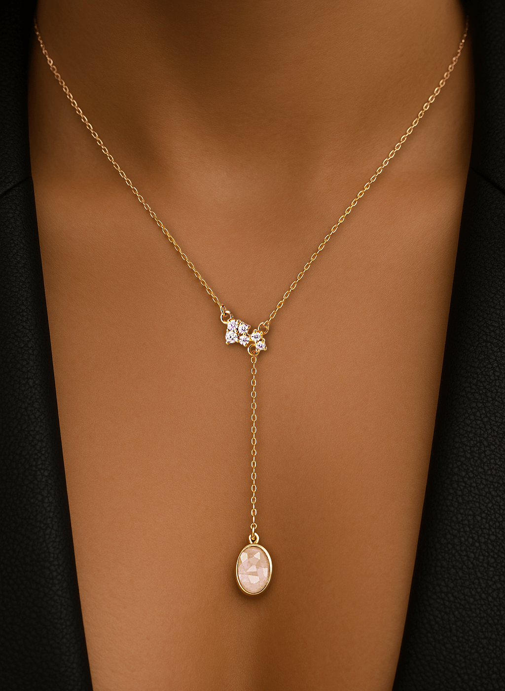 Collier en Argent 925 doré Or jaune 18k assemblé de Quartz rose et d'Oxyde de zirconium - Maison Di Giorgio