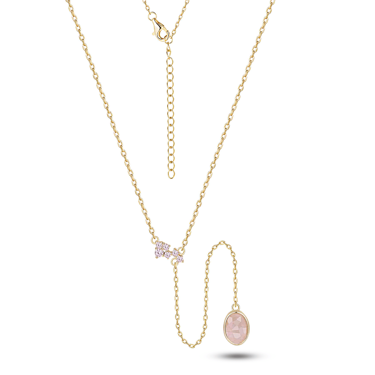 Collier en Argent 925 doré Or jaune 18k assemblé de Quartz rose et d'Oxyde de zirconium - Maison Di Giorgio