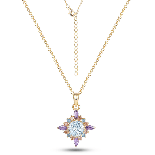 Collier en Argent 925 doré Or jaune 18k assemblé de Topaze bleu ciel et d'Oxyde de zirconium - Maison Di Giorgio