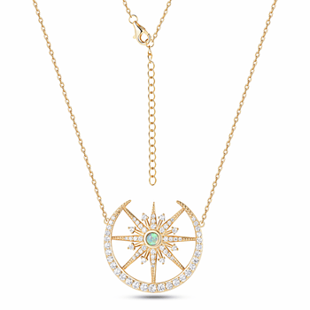 Collier en Argent 925 doré Or jaune 18k assemblé d'Oxyde de zirconium et d'Opale verte - Maison Di Giorgio