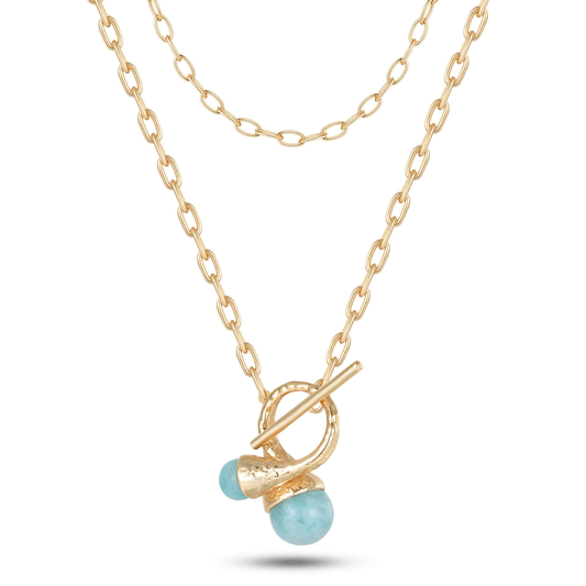 Collier en Argent 925 doré Or jaune 18k assemblé d'Amazonite - Maison Di Giorgio