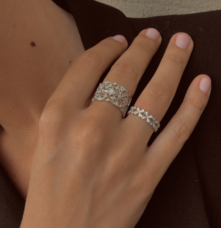 Bague en Argent 925 plaqué Rhodium assemblée d'oxyde de zirconium - Maison Di Giorgio
