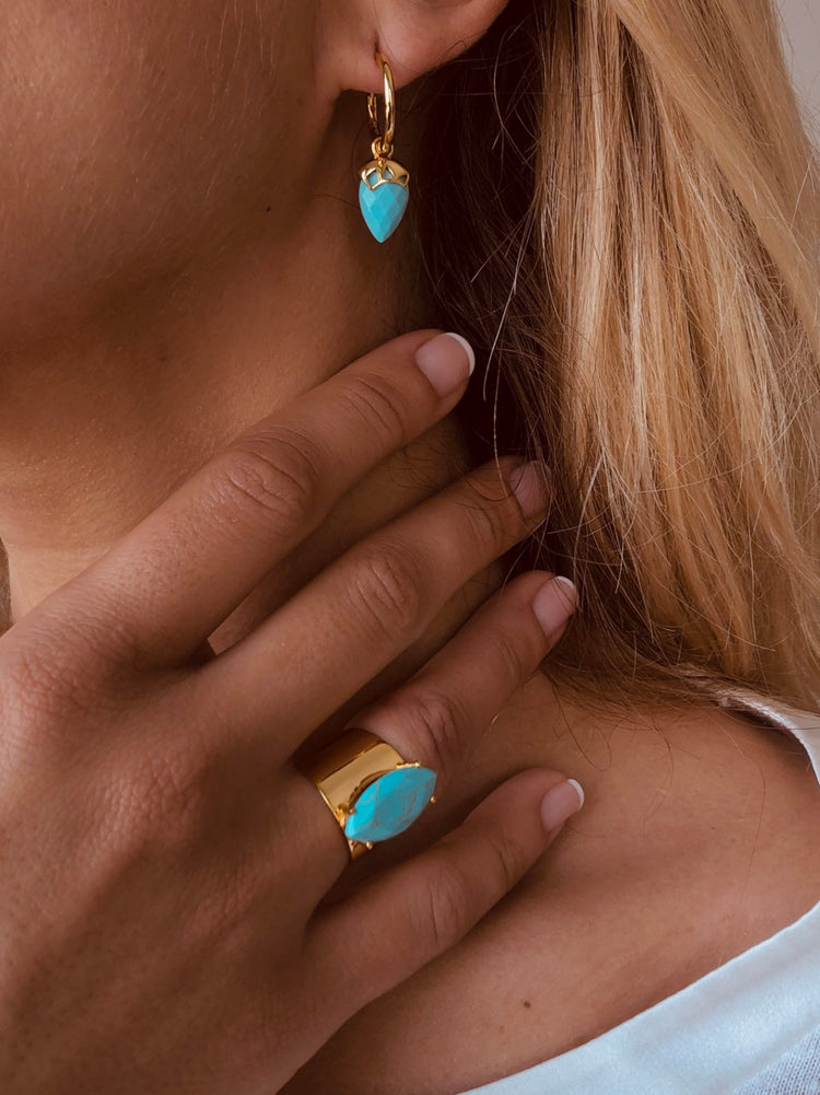 Bague en Argent 925 doré Or jaune 18k assemblée de Turquoise - Maison Di Giorgio