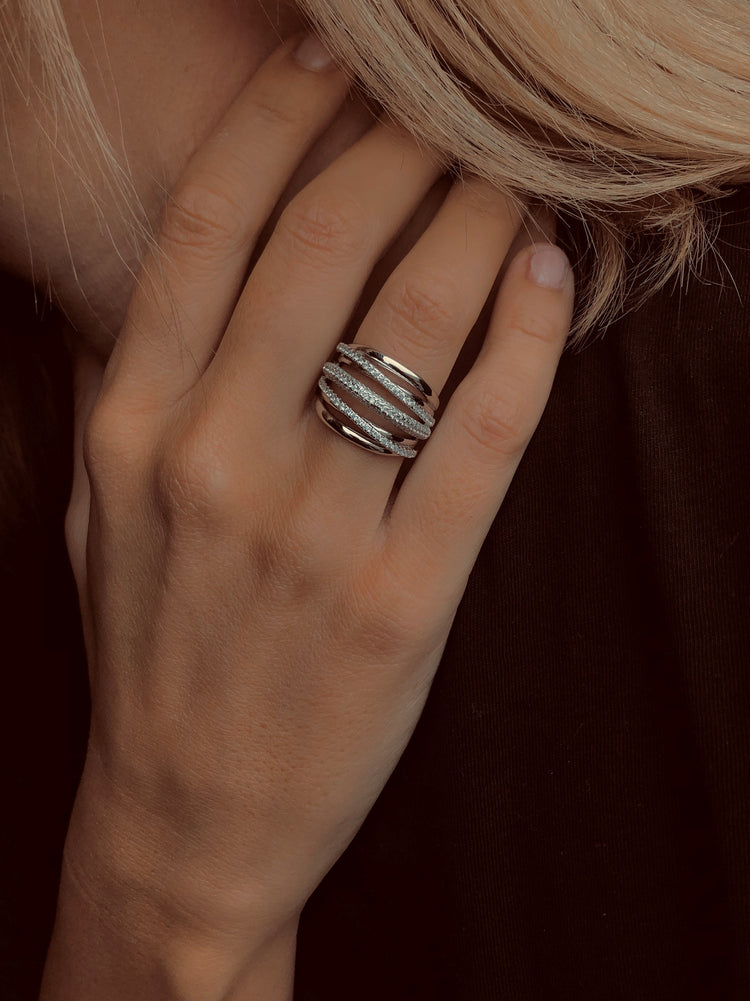 Bague en Argent 925 plaqué Rhodium assemblée d'Oxyde de zirconium - Maison Di Giorgio