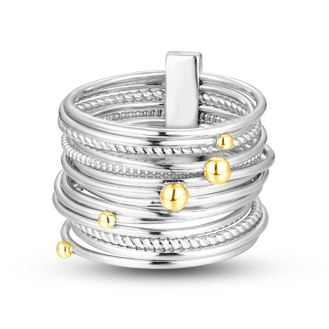 Bague en Argent 925 plaqué Rhodium et Or jaune 18k