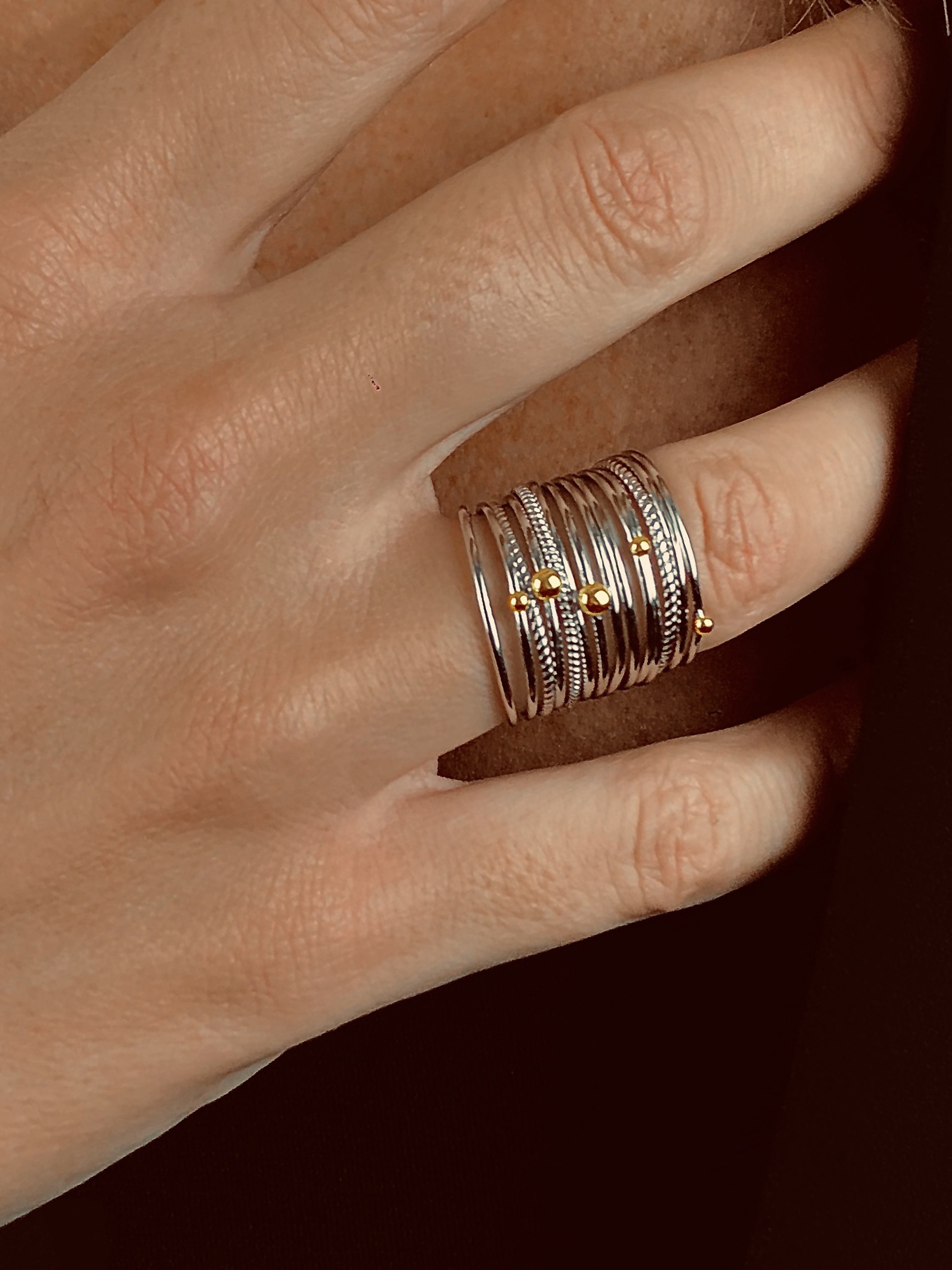 Bague en Argent 925 plaqué Rhodium et Or jaune 18k