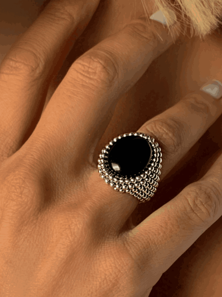 Bague en Argent 925 assemblée d'Onyx noir - Maison Di Giorgio