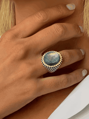 Bague en Argent 925 partiellement doré Or jaune 18k assemblée de labradorite - Maison Di Giorgio