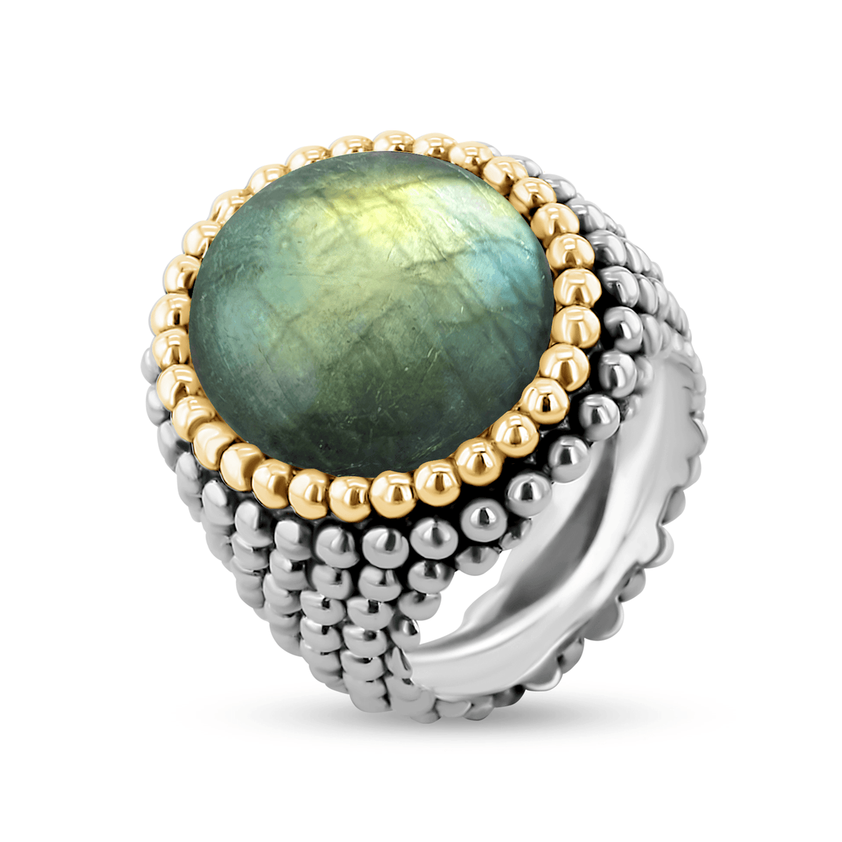 Bague en Argent 925 partiellement doré Or jaune 18k assemblée de labradorite - Maison Di Giorgio