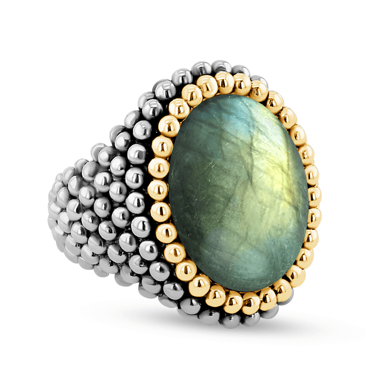 Bague en Argent 925 partiellement doré Or jaune 18k assemblée de labradorite - Maison Di Giorgio