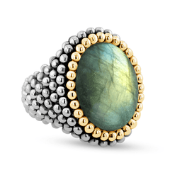 Bague en Argent 925 partiellement doré Or jaune 18k assemblée de labradorite - Maison Di Giorgio