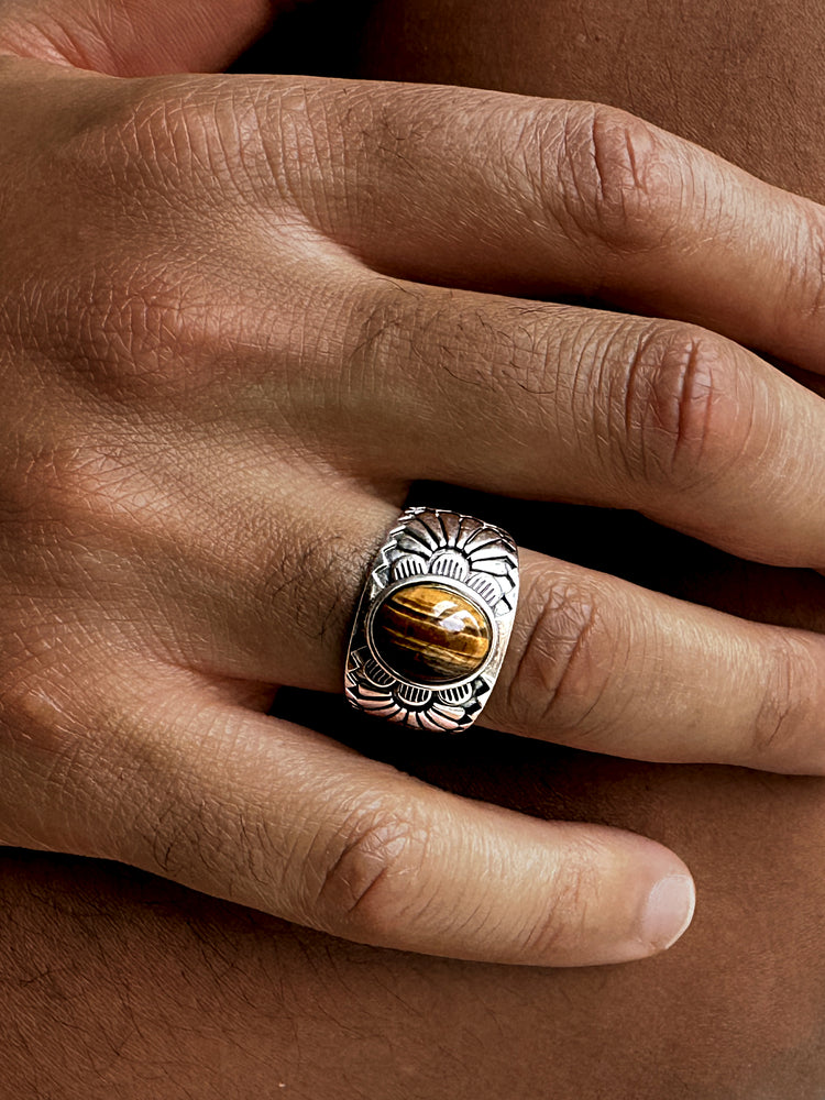 Bague en Argent 925 assemblée de Oeil de tigre - Maison Di Giorgio