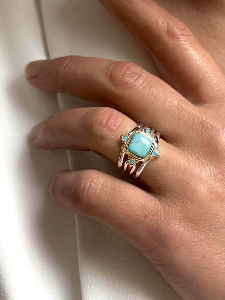Bague en Argent 925 partiellement doré Or jaune 18k assemblée de Turquoise - Maison Di Giorgio