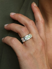 Bague en Argent 925 plaqué Argent et Or jaune 18k assemblée de Quartz vert