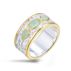 Bague en Argent 925 plaqué Argent et Or jaune 18k assemblée de Quartz vert