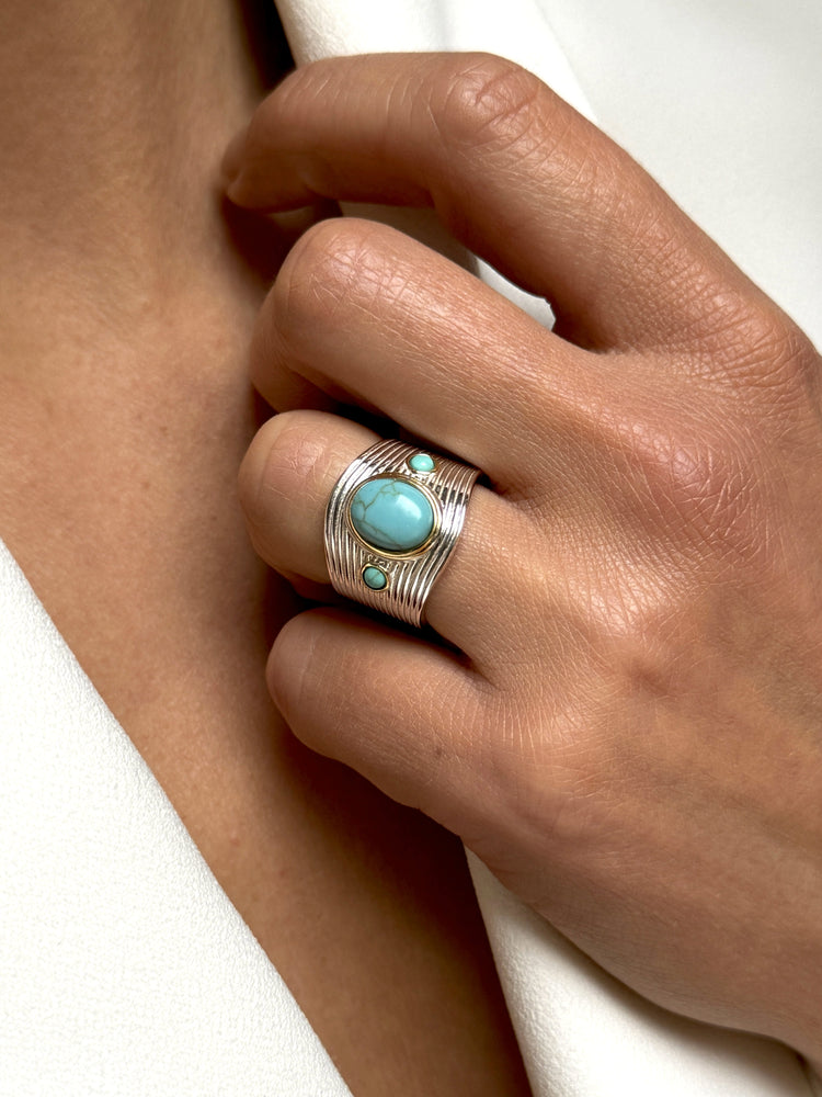 Bague en Argent 925 partiellement doré Or jaune 18k et assemblée de Turquoise - Maison Di Giorgio