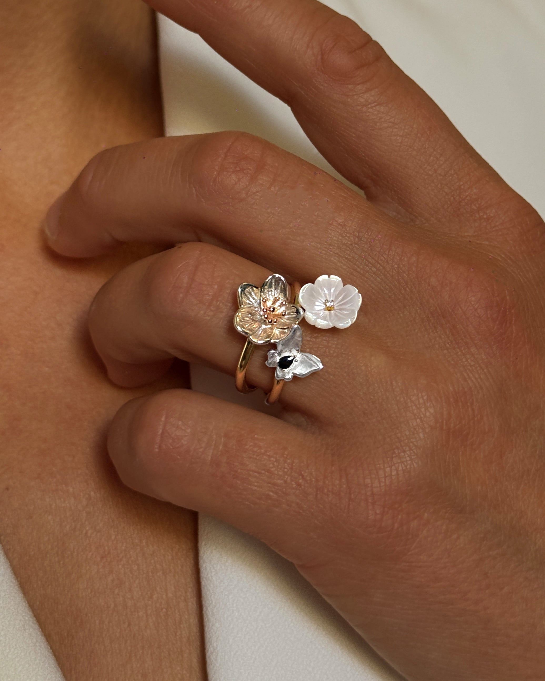 Bague en Argent 925 doré Or rose et jaune 18k assemblée de nacre et d'oxyde de zirconium - Maison Di Giorgio