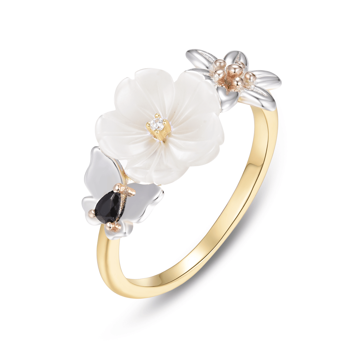 Bague en Argent 925 doré Or jaune et rose 18k assemblée de nacre et d'oxyde de zirconium - Maison Di Giorgio