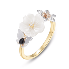 Bague en Argent 925 doré Or jaune et rose 18k assemblée de nacre et d'oxyde de zirconium - Maison Di Giorgio
