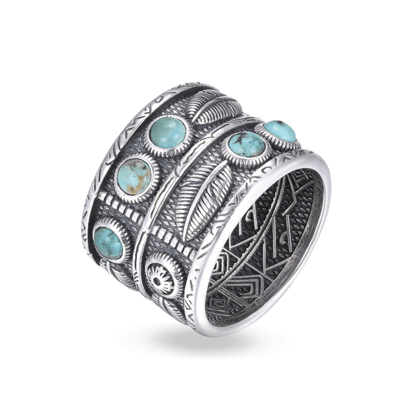 Bague Jonc Massive en Or et Turquoise