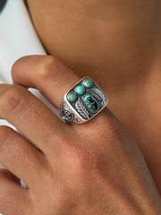 Bague en Argent 925 oxydé assemblée de Turquoise - Maison Di Giorgio